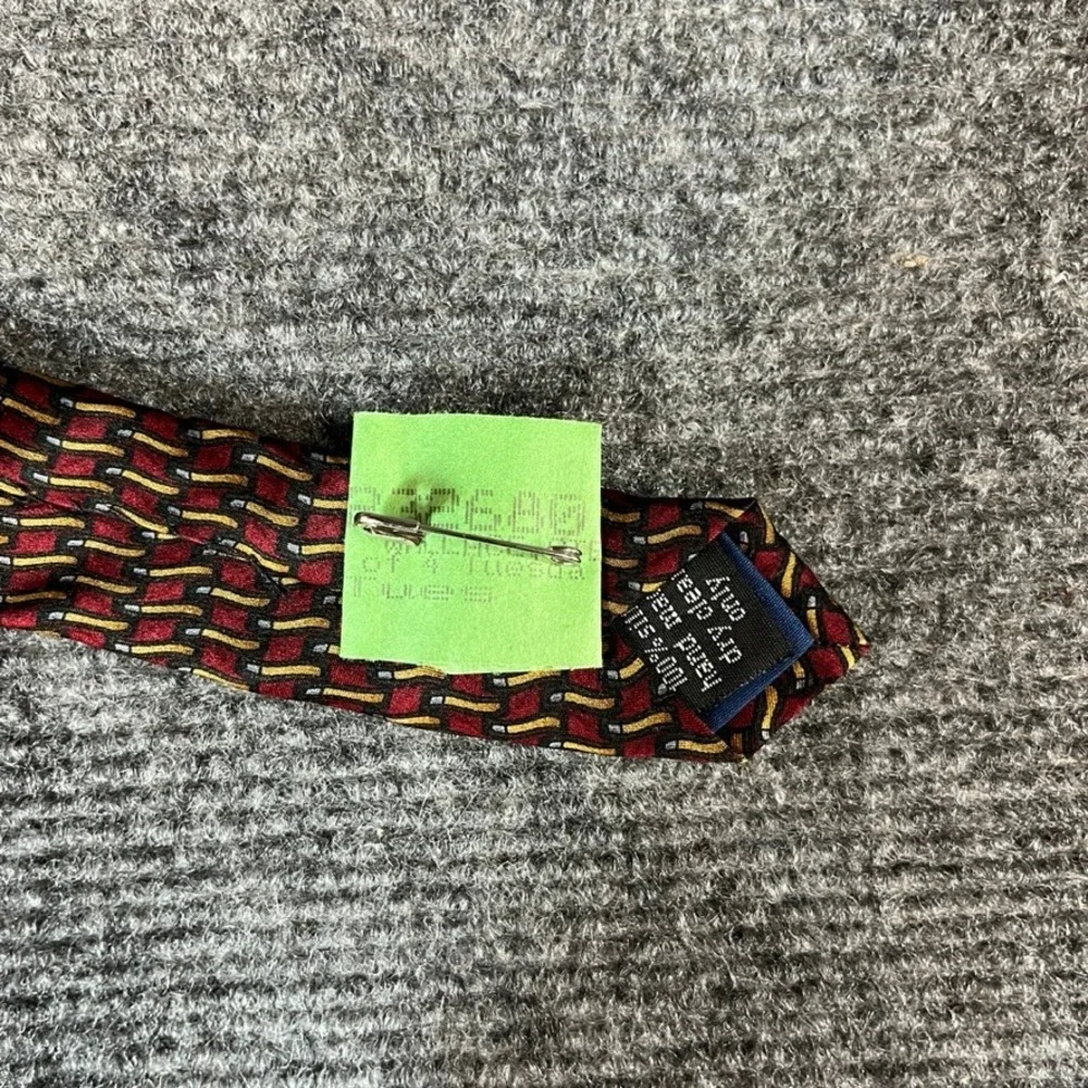 Cocktail Colors Mens Silk Necktie Red Gold Geometric Pattern Hand Made Classic